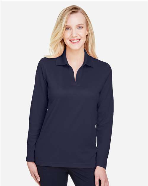 Women's CrownLux Performance® Plaited Long Sleeve Polo - Navy