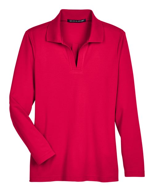 Women's CrownLux Performance® Plaited Long Sleeve Polo - Red