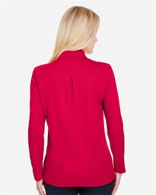 Women's CrownLux Performance® Plaited Long Sleeve Polo - Red