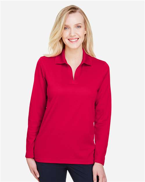Women's CrownLux Performance® Plaited Long Sleeve Polo - Red