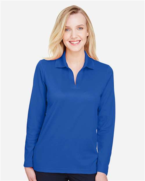 Women's CrownLux Performance® Plaited Long Sleeve Polo - True Royal