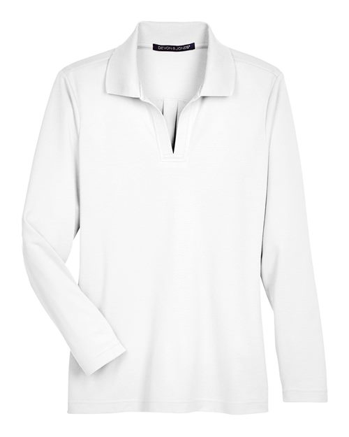 Women's CrownLux Performance® Plaited Long Sleeve Polo - White