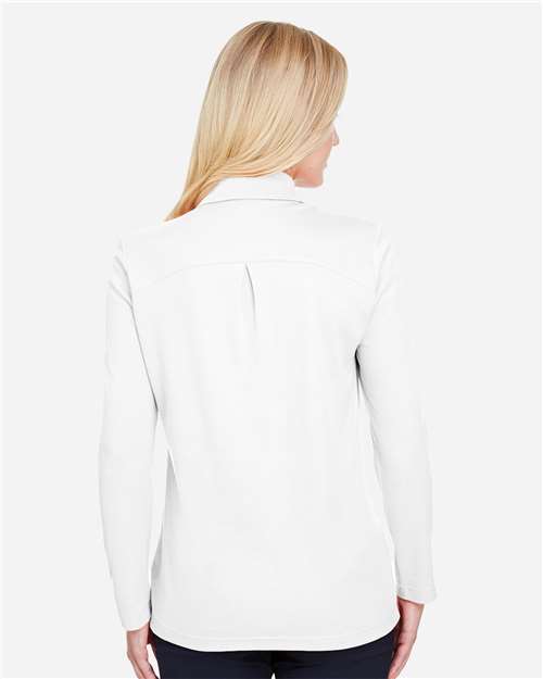 Women's CrownLux Performance® Plaited Long Sleeve Polo - White