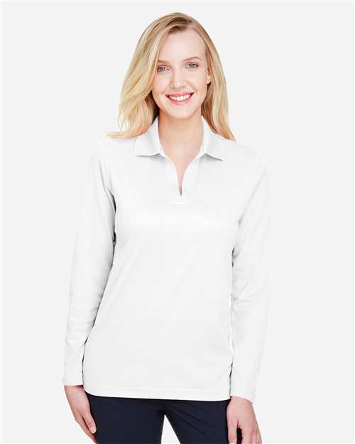 Women's CrownLux Performance® Plaited Long Sleeve Polo - White