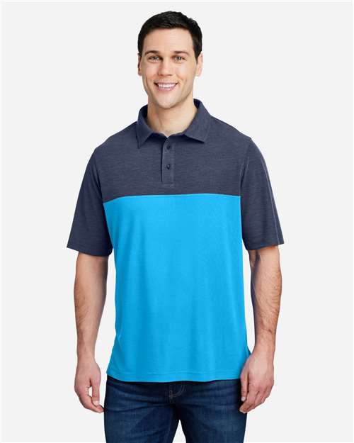 Men's Fusion ChromaSoft™ Colorblock Polo - Electric Blue/ Classic Navy Heather