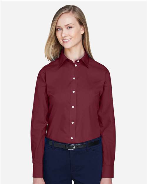Women's Crown Collection® Broadcloth Woven Dress Shirt - Burgundy