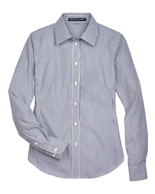 Women's Crown Collection® Banker Stripe Woven Dress Shirt - Navy