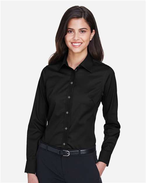 Women's Crown Collection® Solid Stretch Twill Woven Dress Shirt - Black
