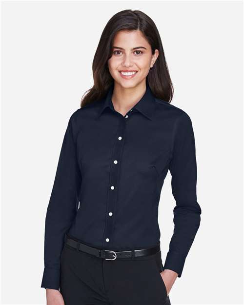 Women's Crown Collection® Solid Stretch Twill Woven Dress Shirt - Navy