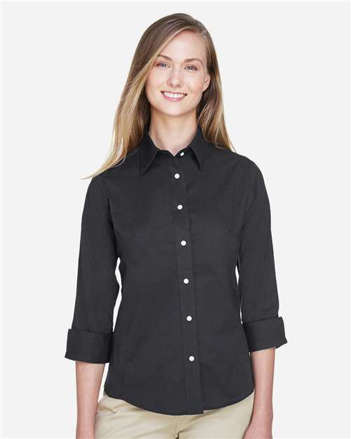 Women's Perfect Fit™ Three-Quarter Sleeve Stretch Poplin Dress Shirt - Black