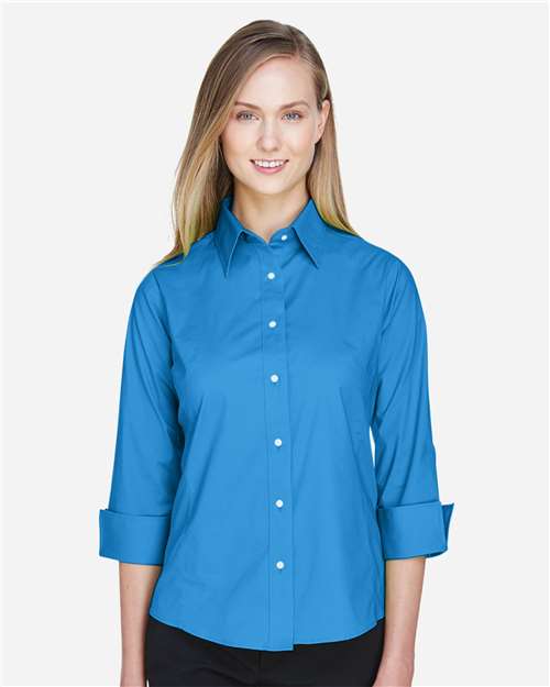 Women's Perfect Fit™ Three-Quarter Sleeve Stretch Poplin Dress Shirt - French Blue