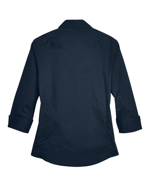 Women's Perfect Fit™ Three-Quarter Sleeve Stretch Poplin Dress Shirt - Navy