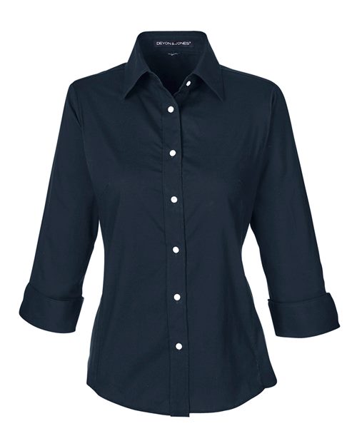 Women's Perfect Fit™ Three-Quarter Sleeve Stretch Poplin Dress Shirt - Navy