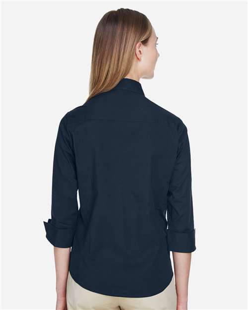 Women's Perfect Fit™ Three-Quarter Sleeve Stretch Poplin Dress Shirt - Navy