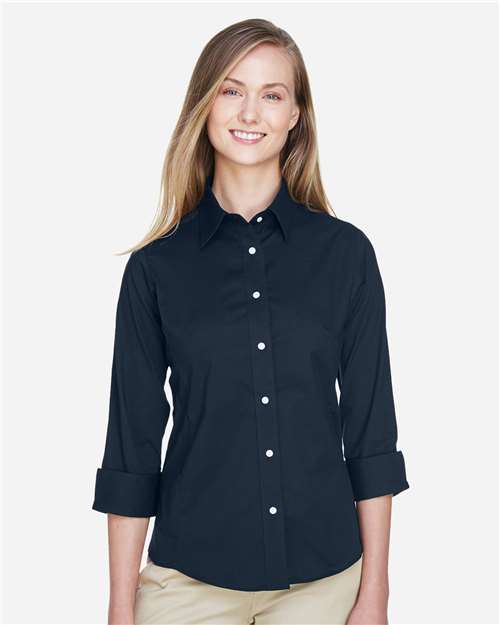 Women's Perfect Fit™ Three-Quarter Sleeve Stretch Poplin Dress Shirt - Navy