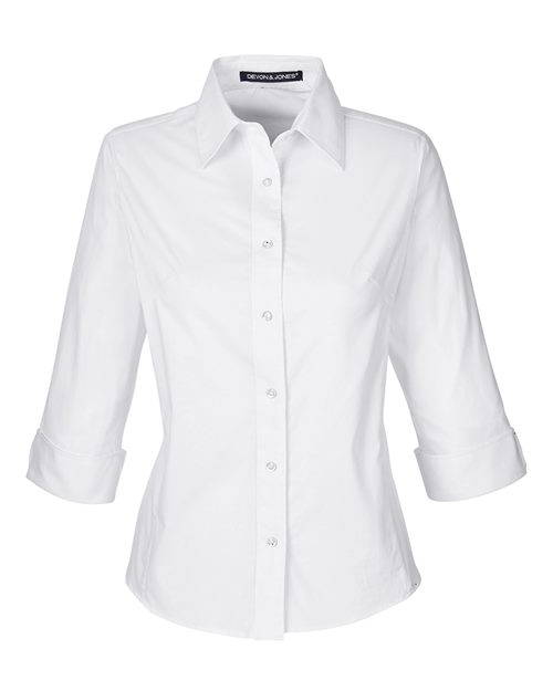 Women's Perfect Fit™ Three-Quarter Sleeve Stretch Poplin Dress Shirt - White