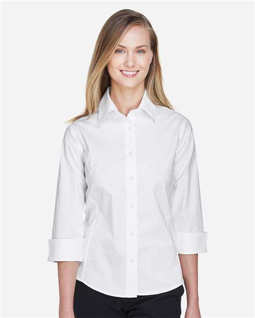 Women's Perfect Fit™ Three-Quarter Sleeve Stretch Poplin Dress Shirt - White