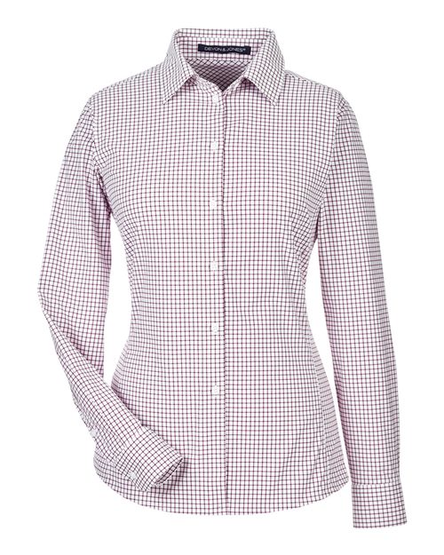 Women's CrownLux Performance® Micro Windowpane Woven Dress Shirt - Burgundy/ White