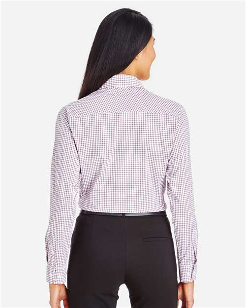 Women's CrownLux Performance® Micro Windowpane Woven Dress Shirt - Burgundy/ White