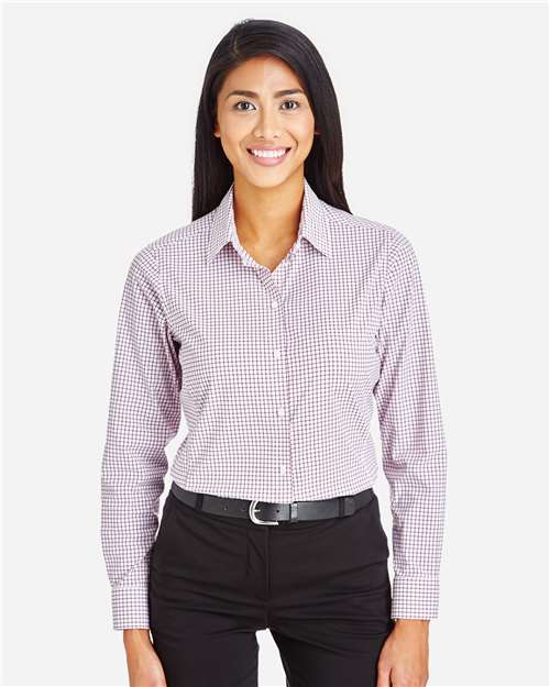 Women's CrownLux Performance® Micro Windowpane Woven Dress Shirt - Burgundy/ White