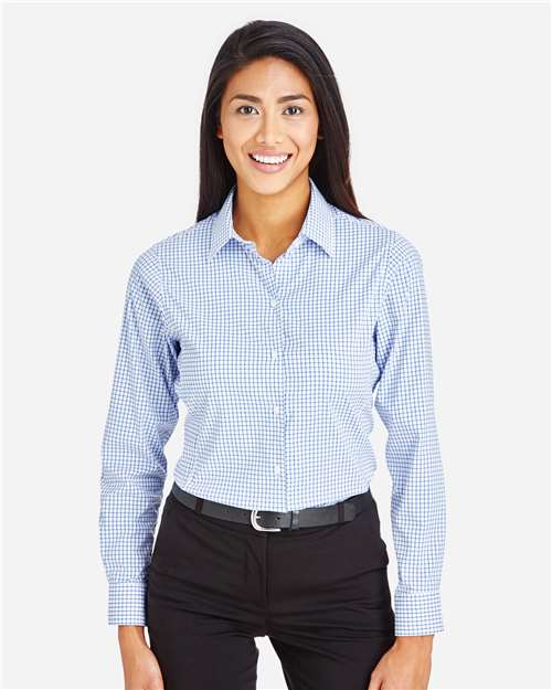 Women's CrownLux Performance® Micro Windowpane Woven Dress Shirt - French Blue/ White