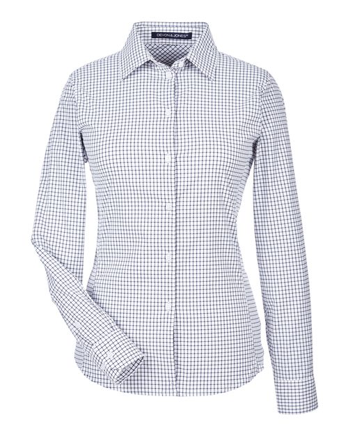 Women's CrownLux Performance® Micro Windowpane Woven Dress Shirt - Navy/ White