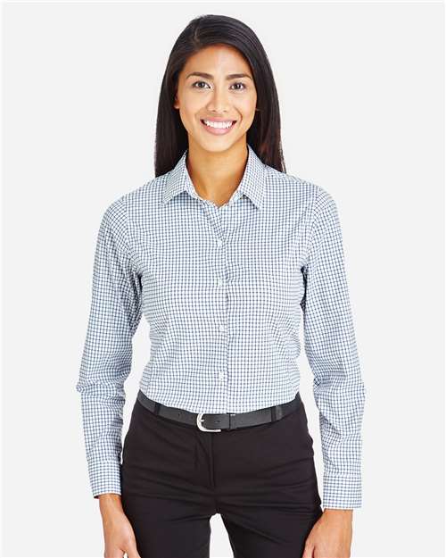 Women's CrownLux Performance® Micro Windowpane Woven Dress Shirt - Navy/ White