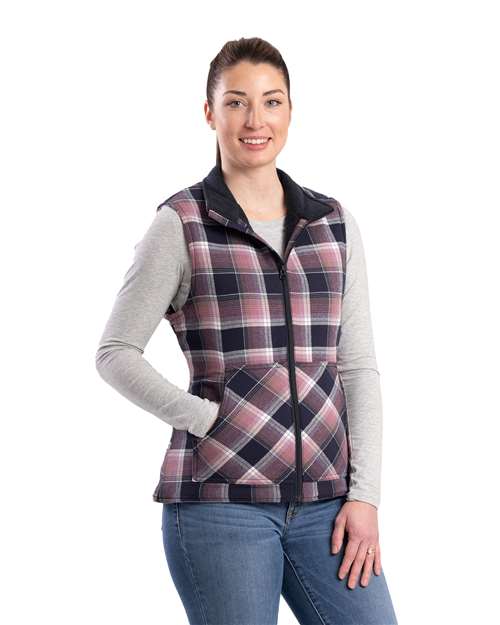 Women's Insulated Flannel Vest - Plaid Blush Navy