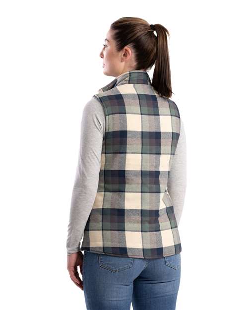 Women's Insulated Flannel Vest - Plaid Cream Jade