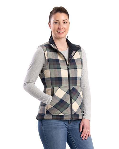 Women's Insulated Flannel Vest - Plaid Cream Jade