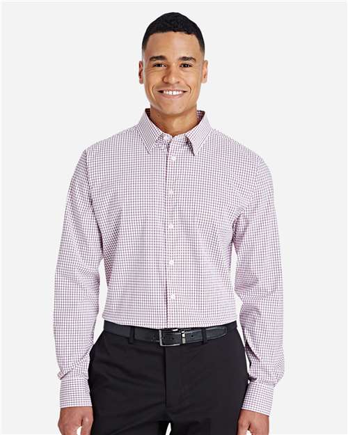 Men's CrownLux Performance® Micro Windowpane Woven Dress Shirt - Burgundy/ White