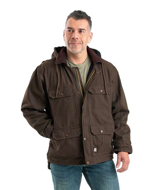 Men's Heartland Washed Duck Zip-Off Hooded Coat - Bark