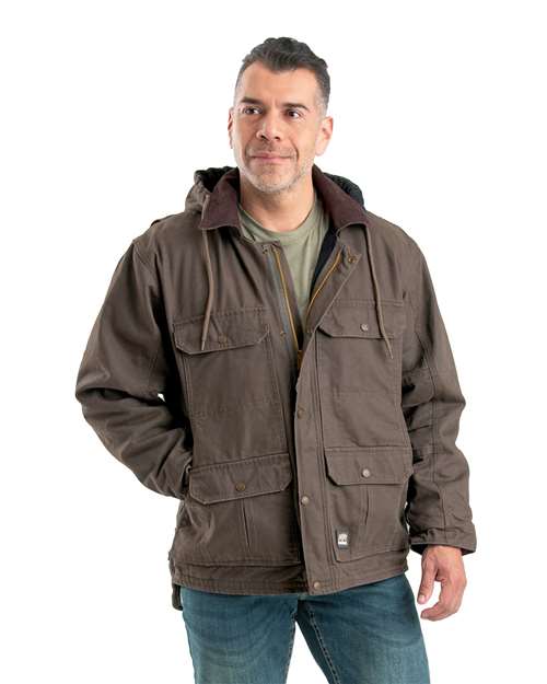 Men's Heartland Washed Duck Zip-Off Hooded Coat - Dark Khaki