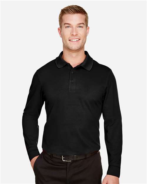 Men's Tall CrownLux Performance® Plaited Long Sleeve Polo - Black