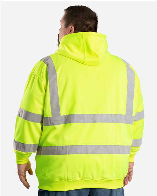 Men's Tall Hi-Vis Class 3 Lined Full-Zip Hooded Sweatshirt - Hi Vis Yellow