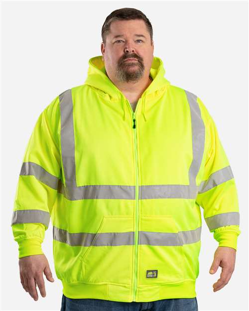 Men's Tall Hi-Vis Class 3 Lined Full-Zip Hooded Sweatshirt - Hi Vis Yellow