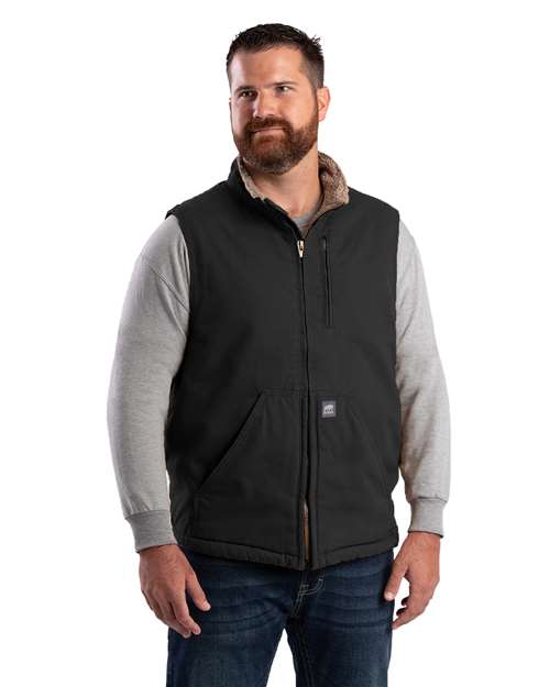 Men's Heartland Sherpa-Lined Washed Duck Vest - Black