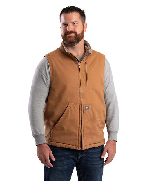 Men's Heartland Sherpa-Lined Washed Duck Vest - Brown Duck