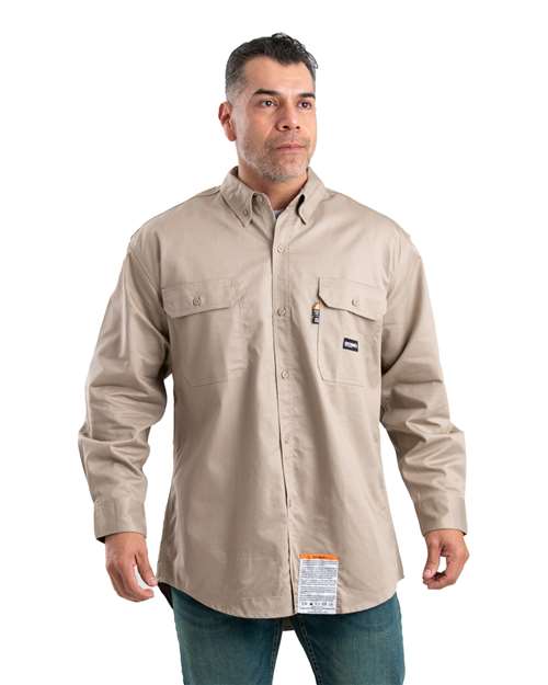 Men's Tall Flame-Resistant Button Down Work Shirt - Khaki
