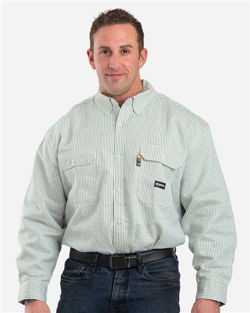 Men's Tall Flame-Resistant Down Plaid Work Shirt - Green