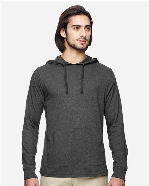 Unisex Eco Jersey Pullover Hooded Long Sleeve T-Shirt - Charcoal/ Black