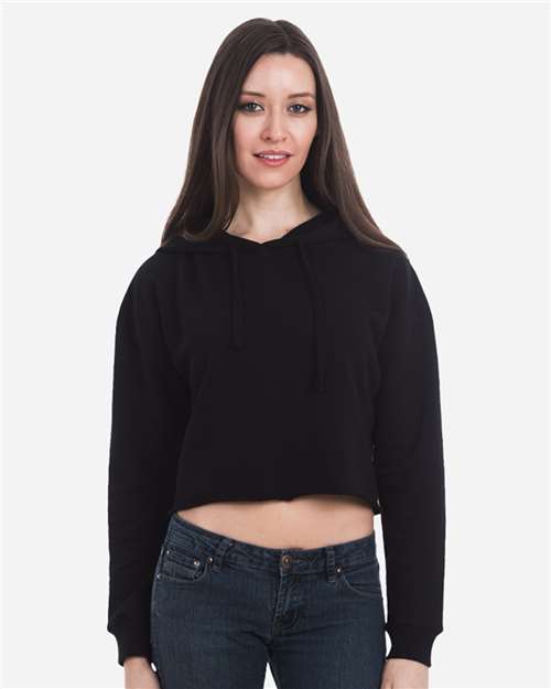 Women's Cropped Fleece Hooded Sweatshirt - Black
