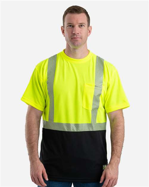 Men's Hi-Vis Class 2 Color Blocked Pocket T-Shirt - Hi Vis Yellow