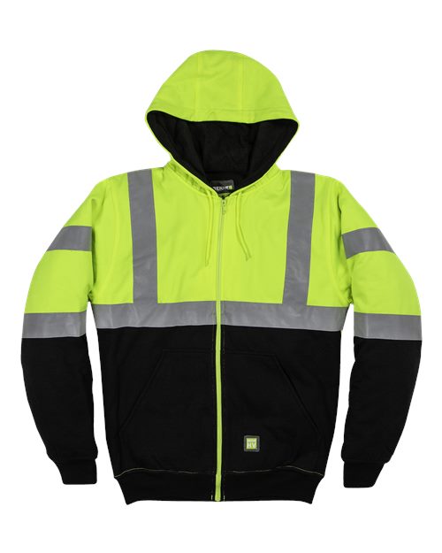 Men's Hi-Vis Class 3 Color Block Full-Zip Hooded Sweatshirt - Hi Vis Yellow