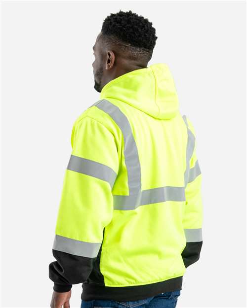 Men's Hi-Vis Class 3 Color Block Full-Zip Hooded Sweatshirt - Hi Vis Yellow