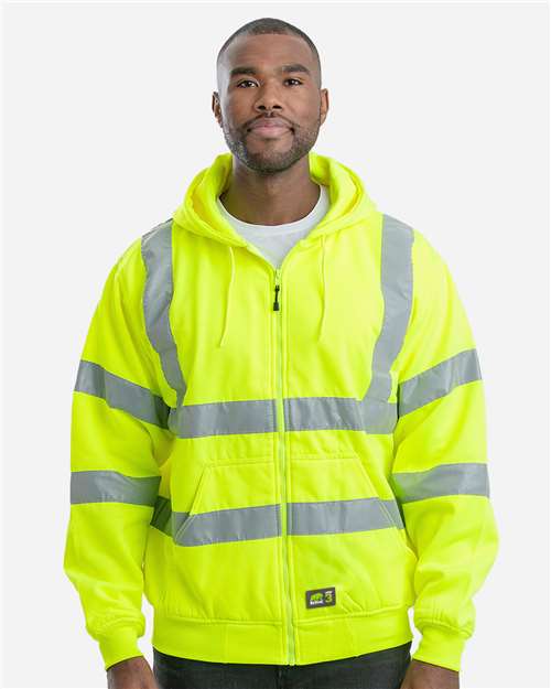 Men's Berne Hi-Vis Class 3 Lined Hooded Sweatshirt - Yellow