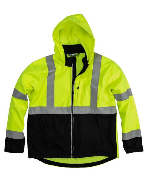 Men's Hi-Vis Class 3 Hooded Soft Shell Jacket - Yellow