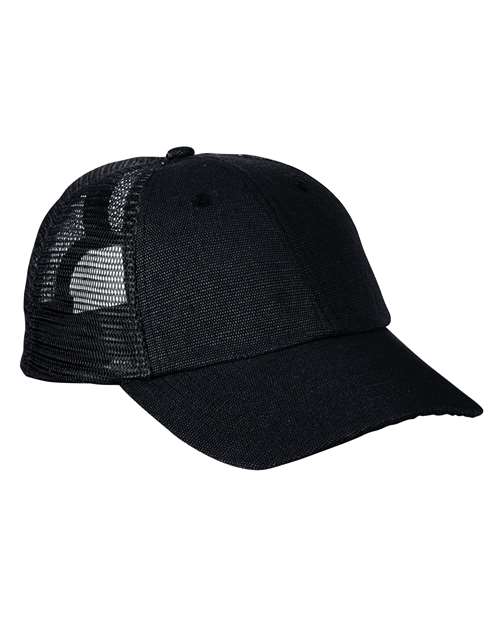 Washed Hemp Soft Mesh Trucker Cap - Black/ Black