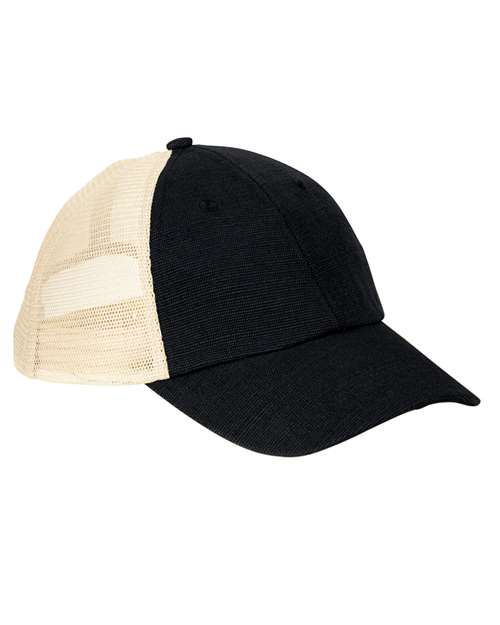 Washed Hemp Soft Mesh Trucker Cap - Black/ Oyster