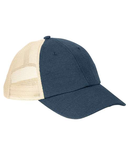 Washed Hemp Soft Mesh Trucker Cap - Navy/ Oyster